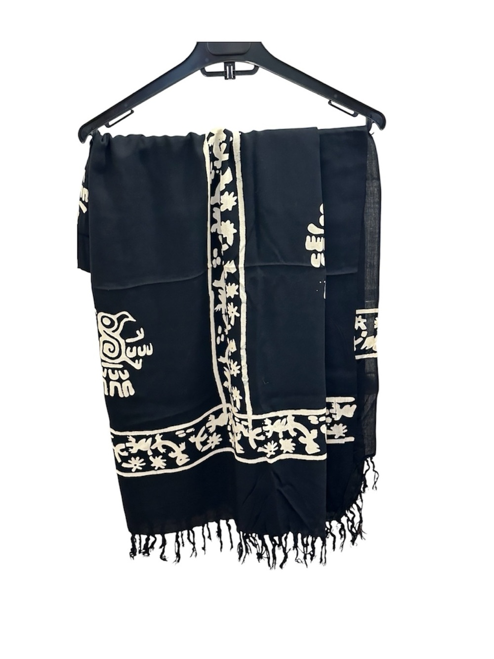 Black & Cream Patterned Fringe Scarf/wrap